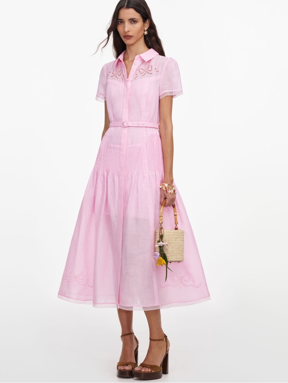 NWOT Self-Portrait PINK EMBROIDERED MIDI DRESS - Picture 3 of 9